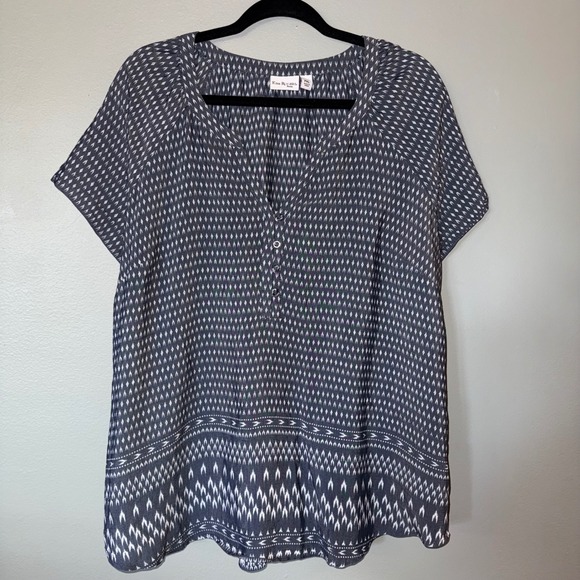 Kim Rogers Petite Top Womens PXL Blouse Gray Harlequin Print Career Old Money - Picture 1 of 7